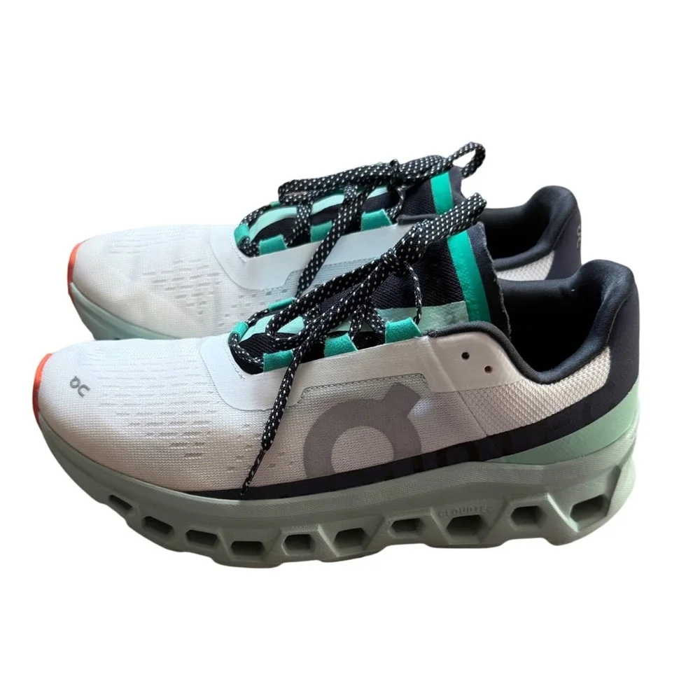 On Cloudmonster Running Shoes Womens US 9.5 White Mint Cushioned Sneakers - Picture 2 of 5